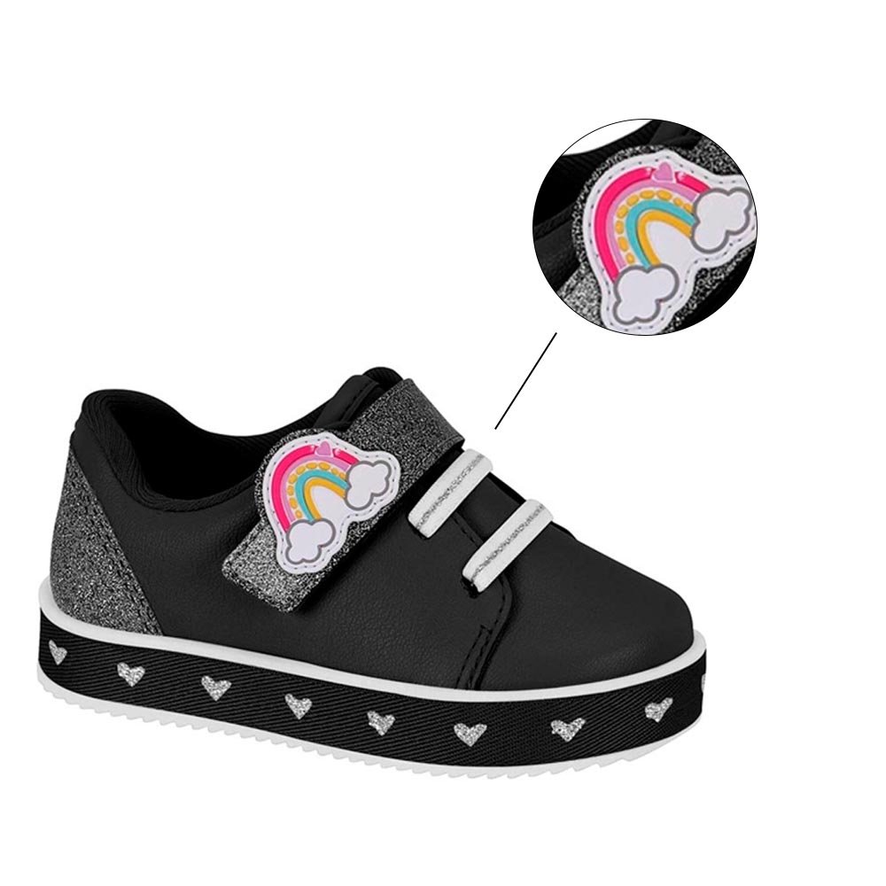 Tenis Infantil Menina Molekinha Calce Fácil Velcro - Preto Preto 2