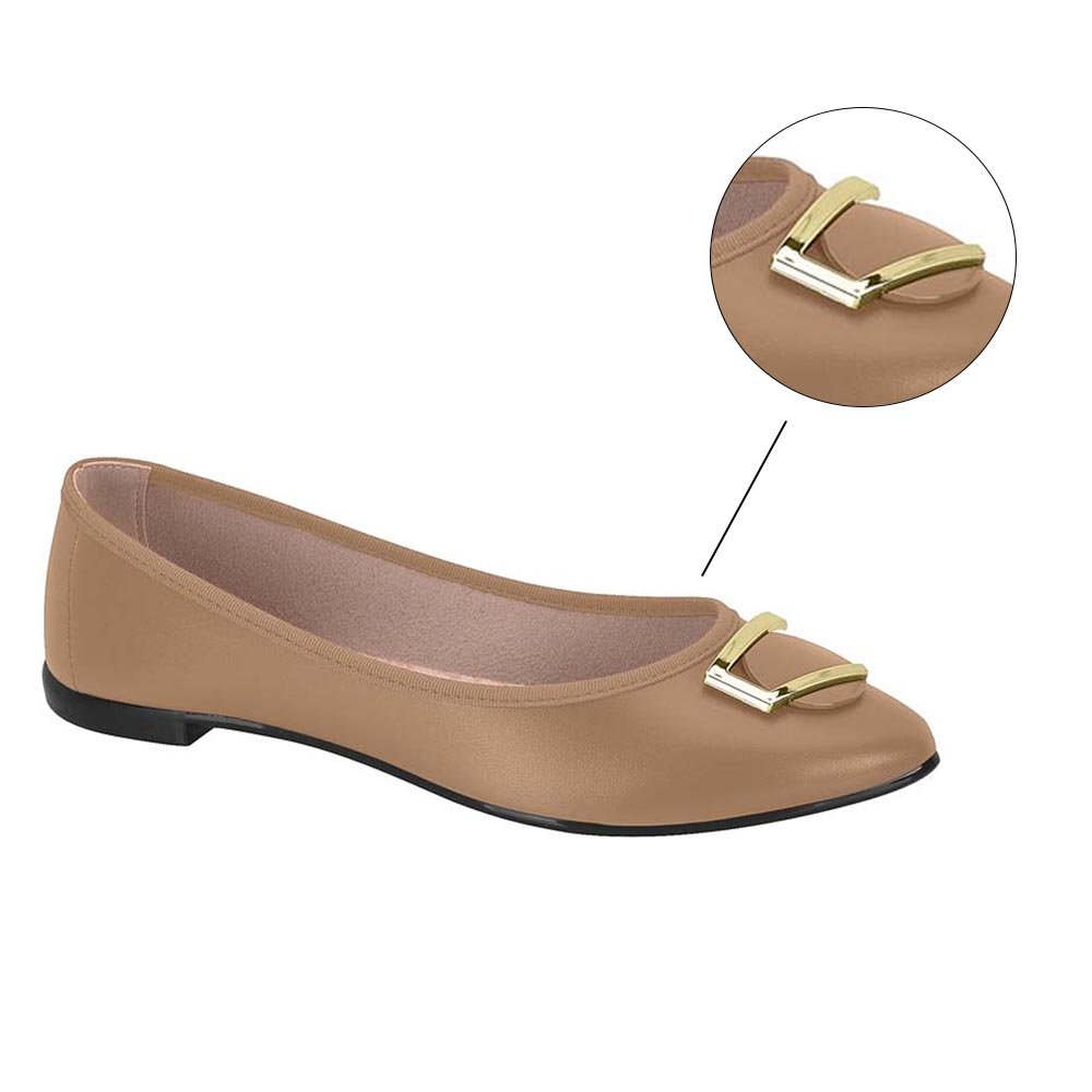 Sapatilha Feminina Moleca Bico Fino Napa Sardenha - Nude Nude 2