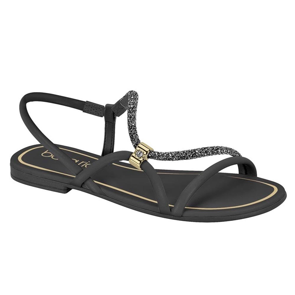 Sandália Rasteira Feminina Beira Rio Casual Strass - Preto Preto 2