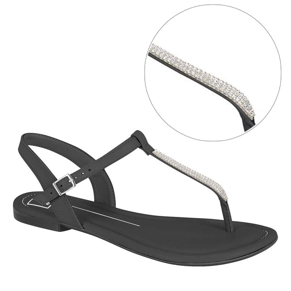 Rasteirinha Moleca Feminina Dedo Strass- Preto Preto 2
