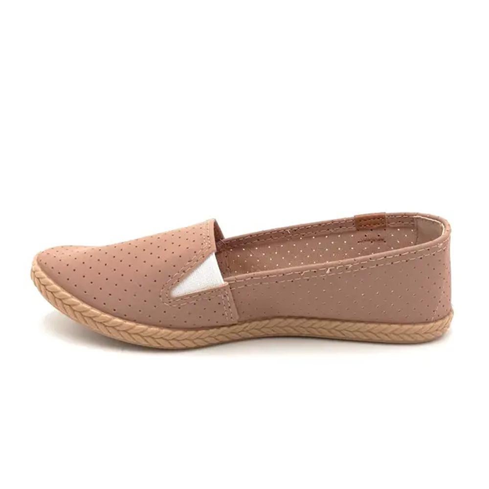 Sapatilha Slip-On Feminina Moleca Microfuros Nude Bege 3
