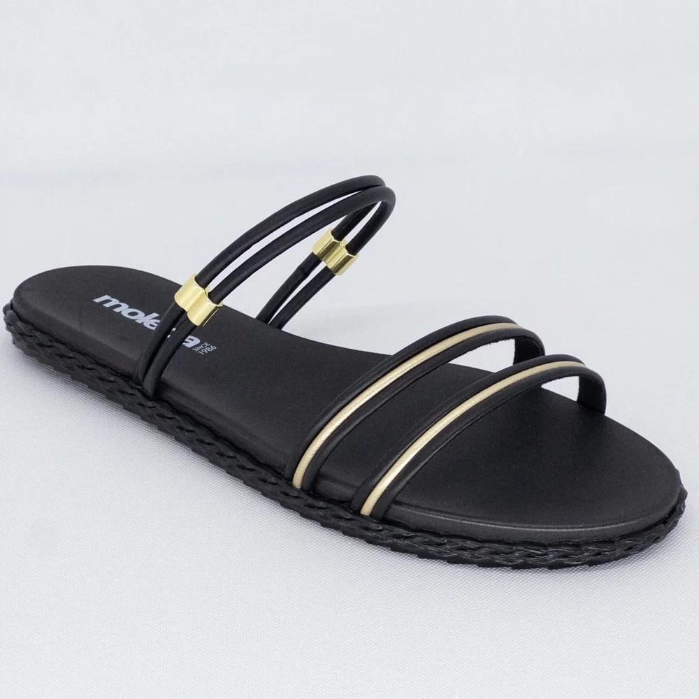 Sandalia Rasteira Moleca Feminina Flatform Casual Tiras - Preto Preto 2