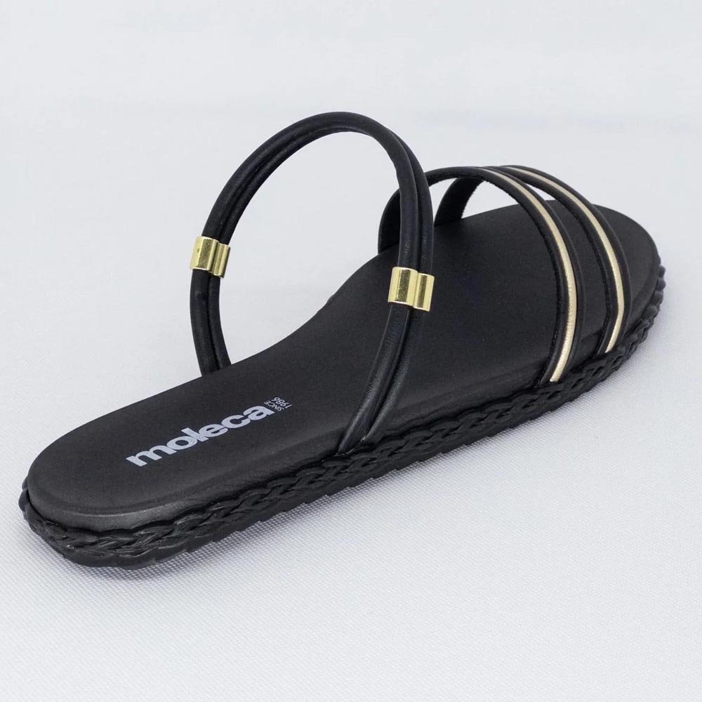 Sandalia Rasteira Moleca Feminina Flatform Casual Tiras - Preto Preto 3