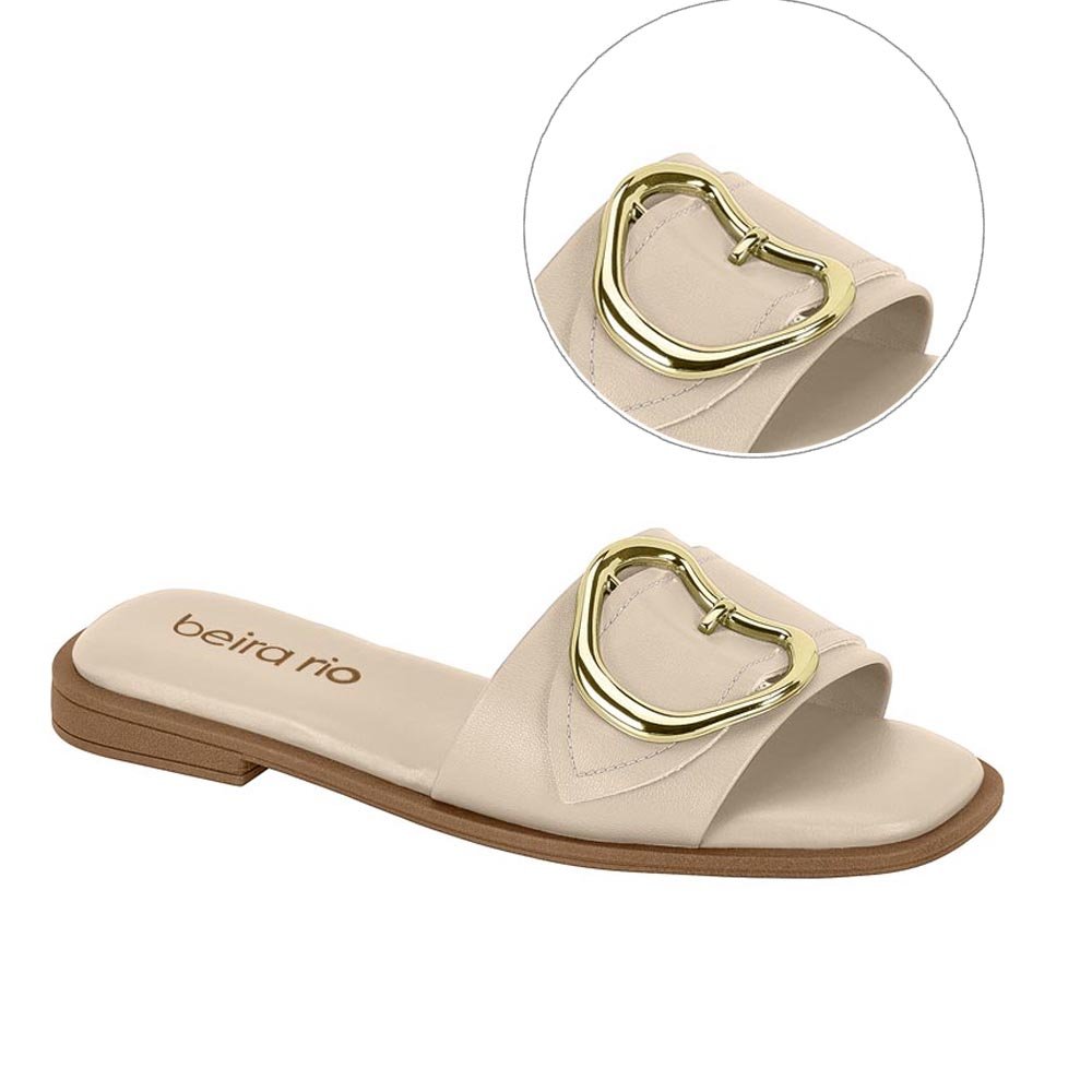 Sandália Beira Rio Conforto Rasteirinha Creme Creme 2