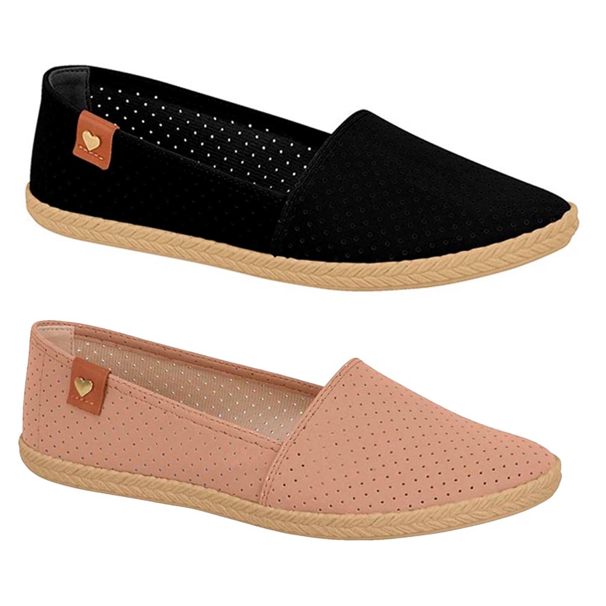 Kit 2 Pares de Sapatilhas Alpargatas Moleca Microperfuros - Preto Nude Preto/Rosa 1