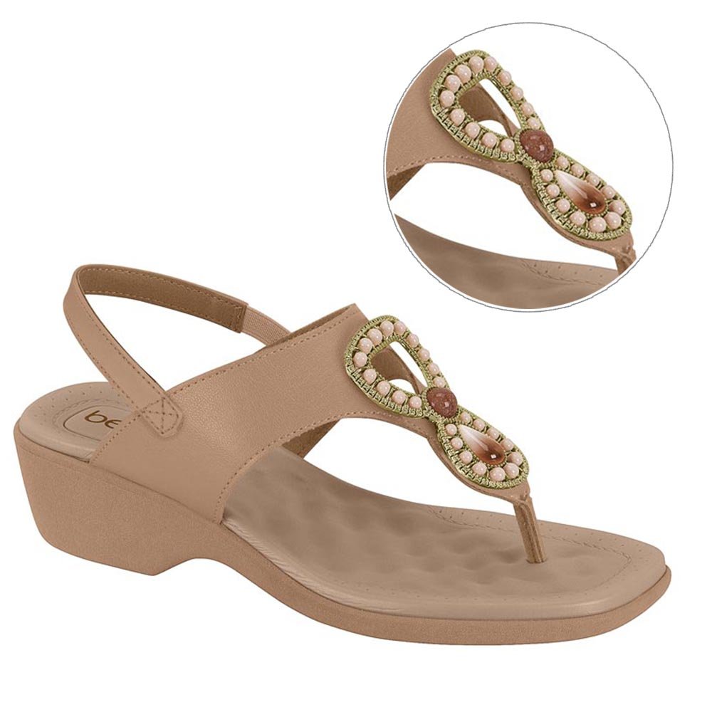 Sandália Beira Rio Feminina Anabela Pedraria Nude Bege 2