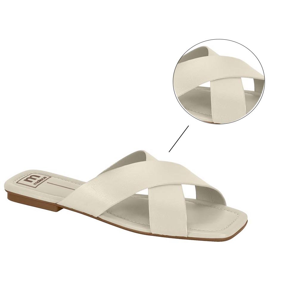 Tamanco Rasteiro Feminino Moleca Tiras Cruzadas - Branco Off Branco Off 2