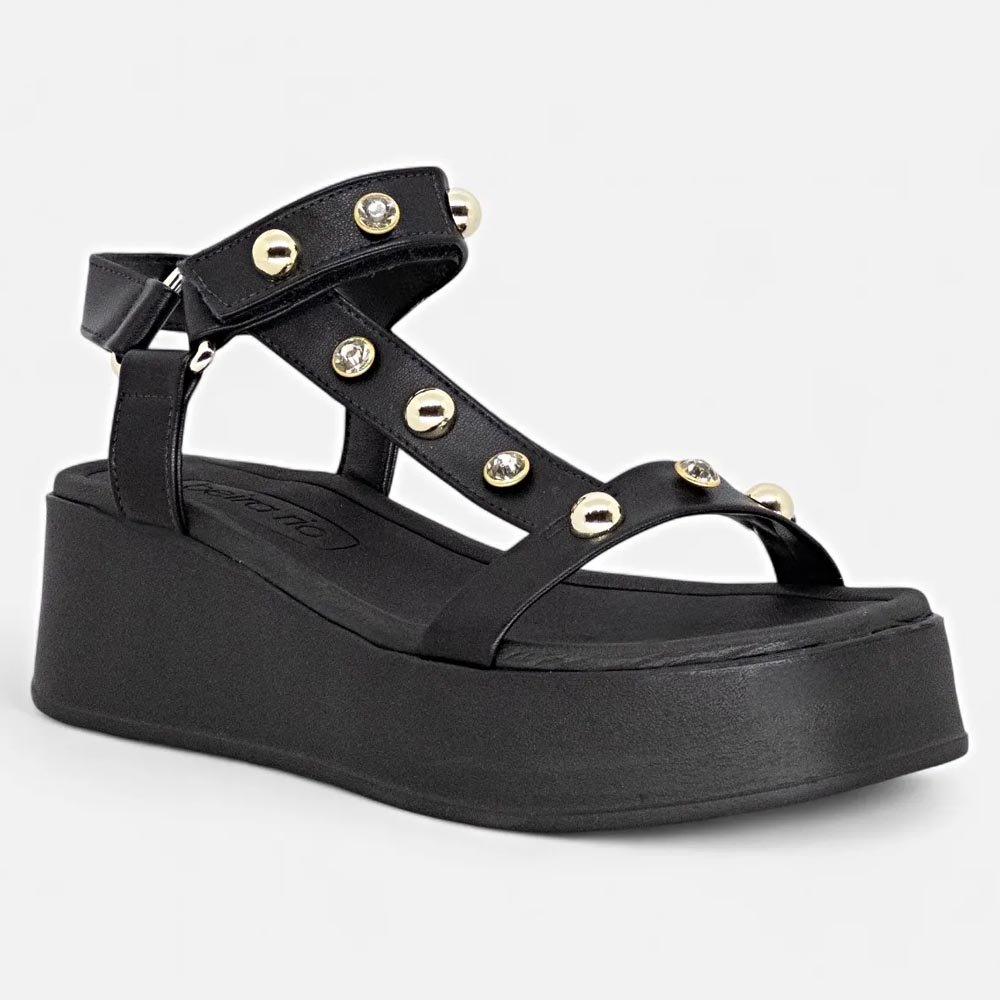 Sandalia Beira Rio Conforto Feminina Pedraria Preto Preto 2