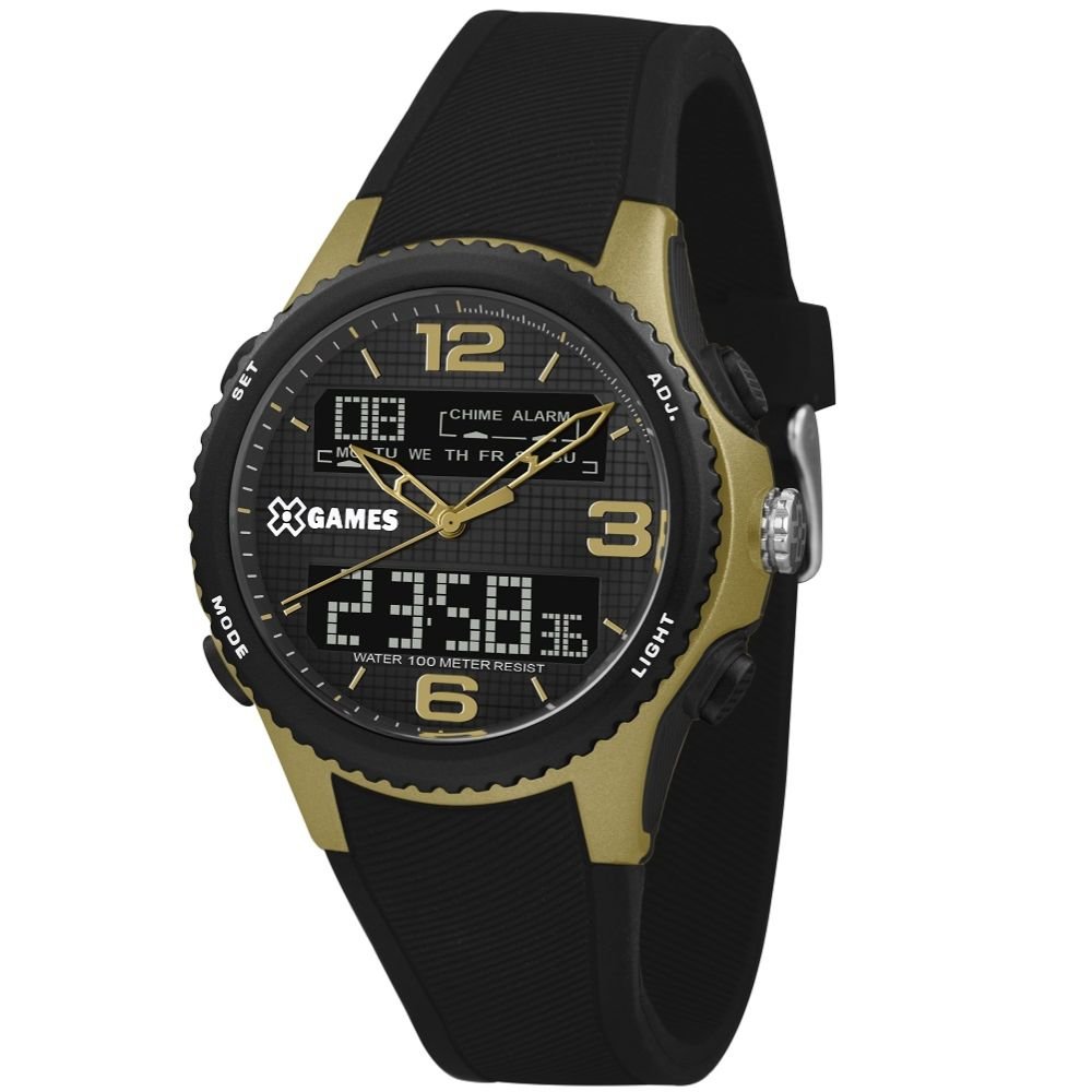 Relógio X-GAMES Masculino Anadigi Dourado XMPPA301 P2PX Preto 1