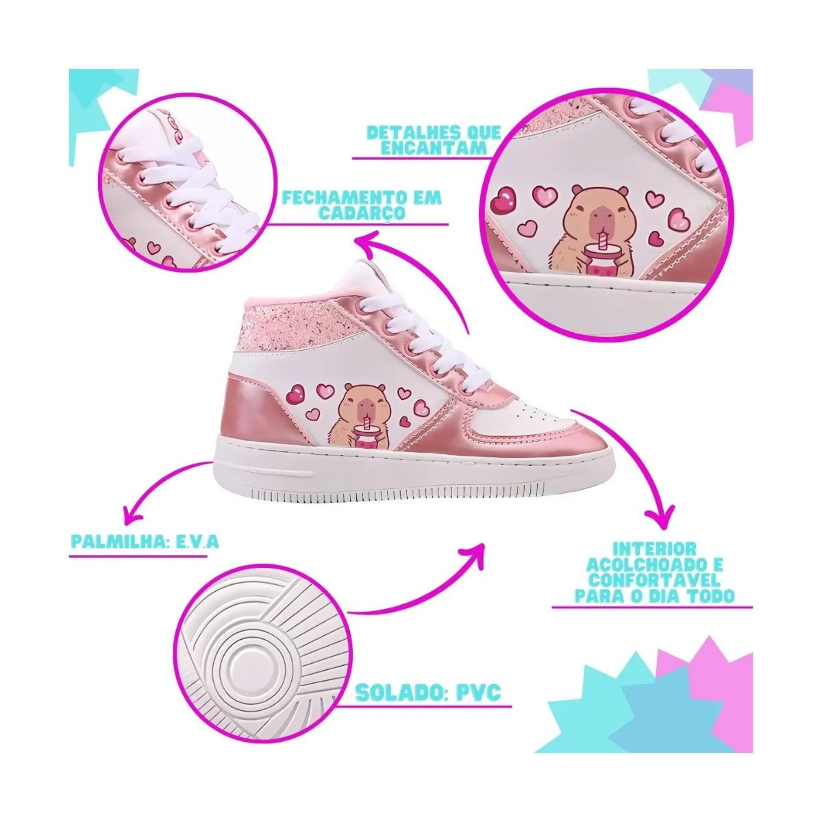 Tênis Minipé Capivara Cute Glitter MP2536S - juvenil Rosa 5