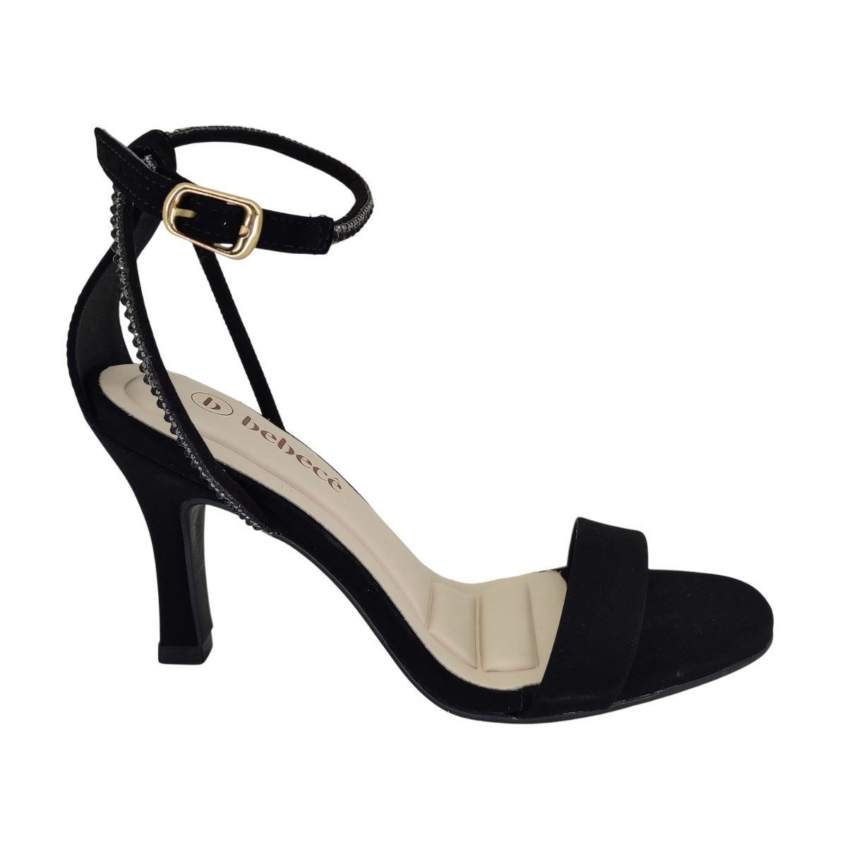 Sandália Bebecê Salto Médio Strass T7539467 - Feminino Preto 2