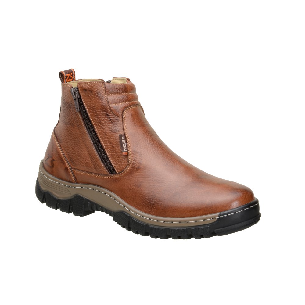 Bota Botina Casual Zebu em Couro com Zíper e Sola com Costura Reforçada Marrom 3