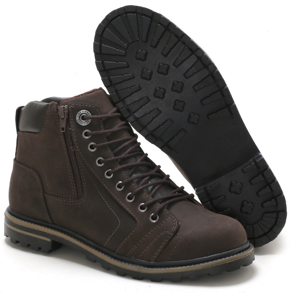 Bota Coturno Casual Pires Shoes com Cadarço Ziper e Passadores em Metal Marrom 3