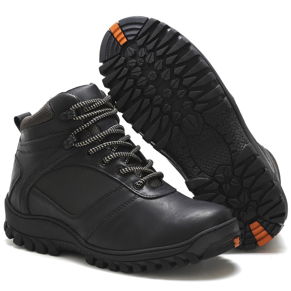Bota Coturno Basico Pires Shoes com Cadarço e Sola Borracha Robusta Resistente Preto 2