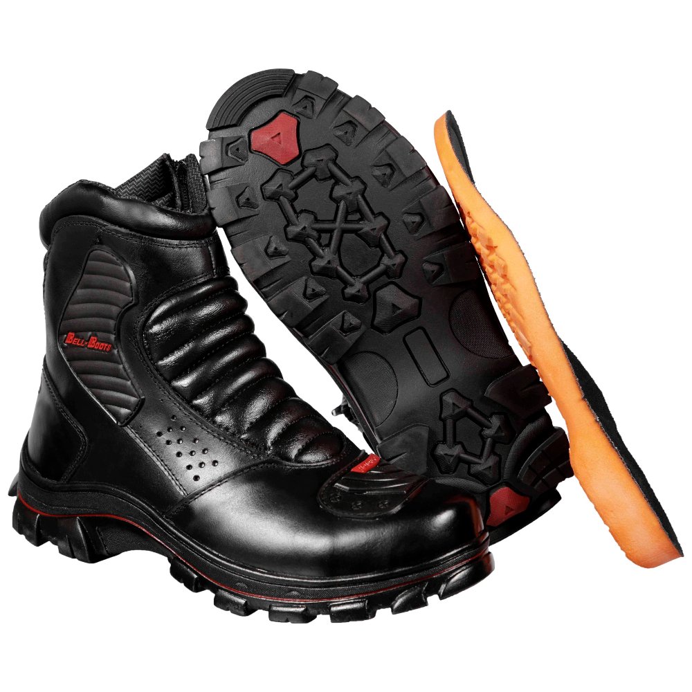 Bota Motociclista em Couro Bell Boots com Cano Medio Pedaleira e Sola Borracha Preto 2