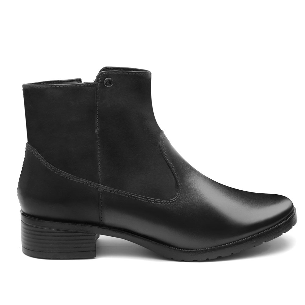 Bota Cano Curto Casual em Couro Pires Shoes com Salto Baixo Quadrado e Sola Leve Preto 3