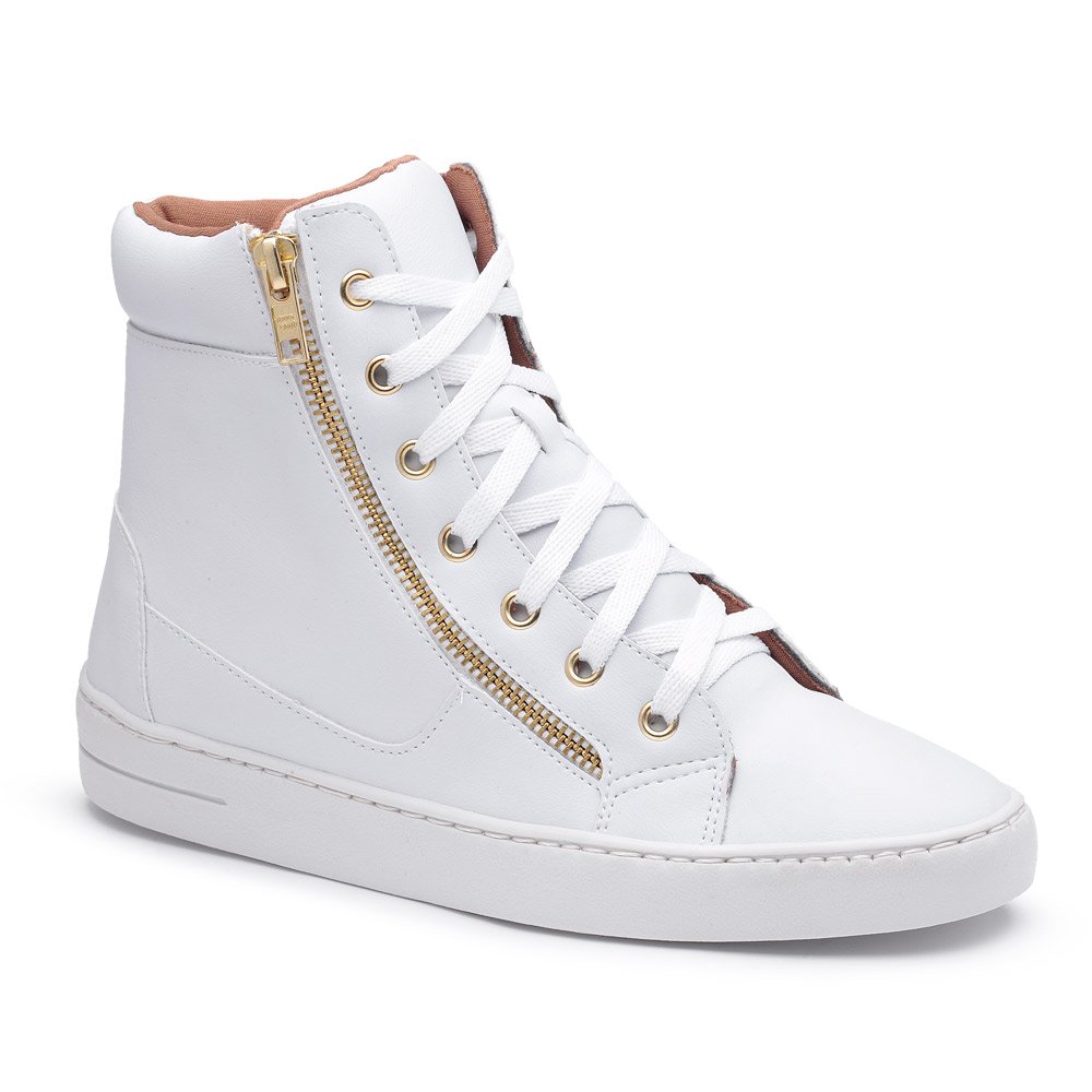 Tênis Casual Pires Shoes Cano Curto com Ziper Cadarço e Sola Borracha Costurada Branco 1
