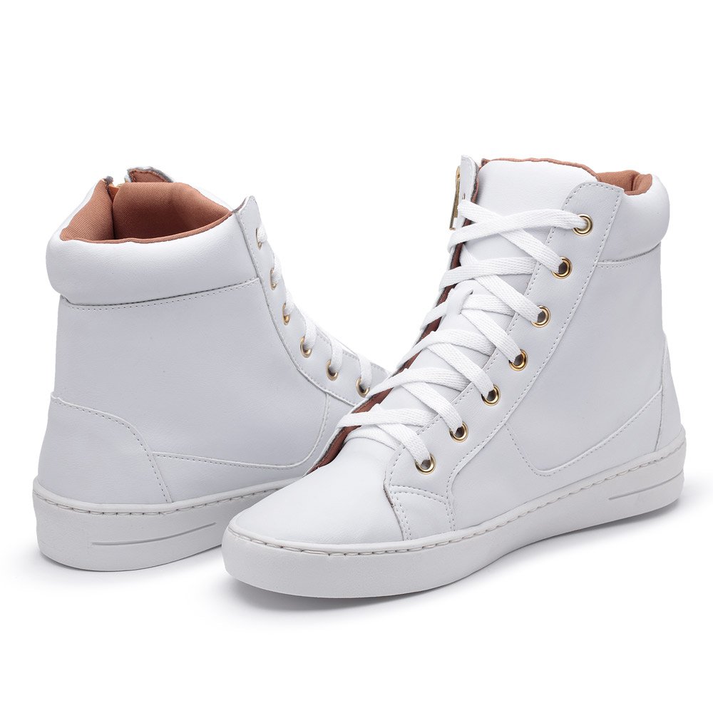 Tênis Casual Pires Shoes Cano Curto com Ziper Cadarço e Sola Borracha Costurada Branco 3