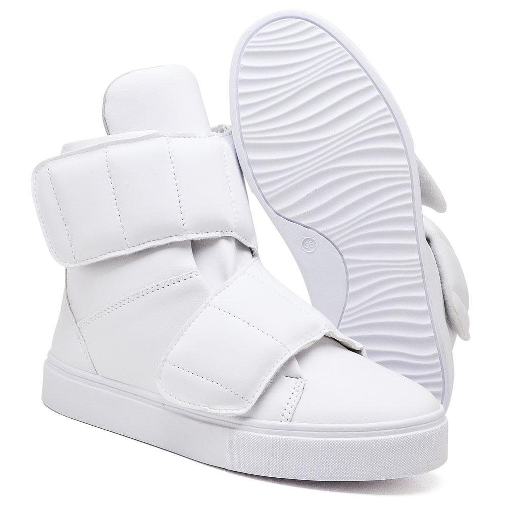 Tênis Casual Cano Curto Pires Shoes com Fitas Auto colante Costuras e Sola Reta Branco 2