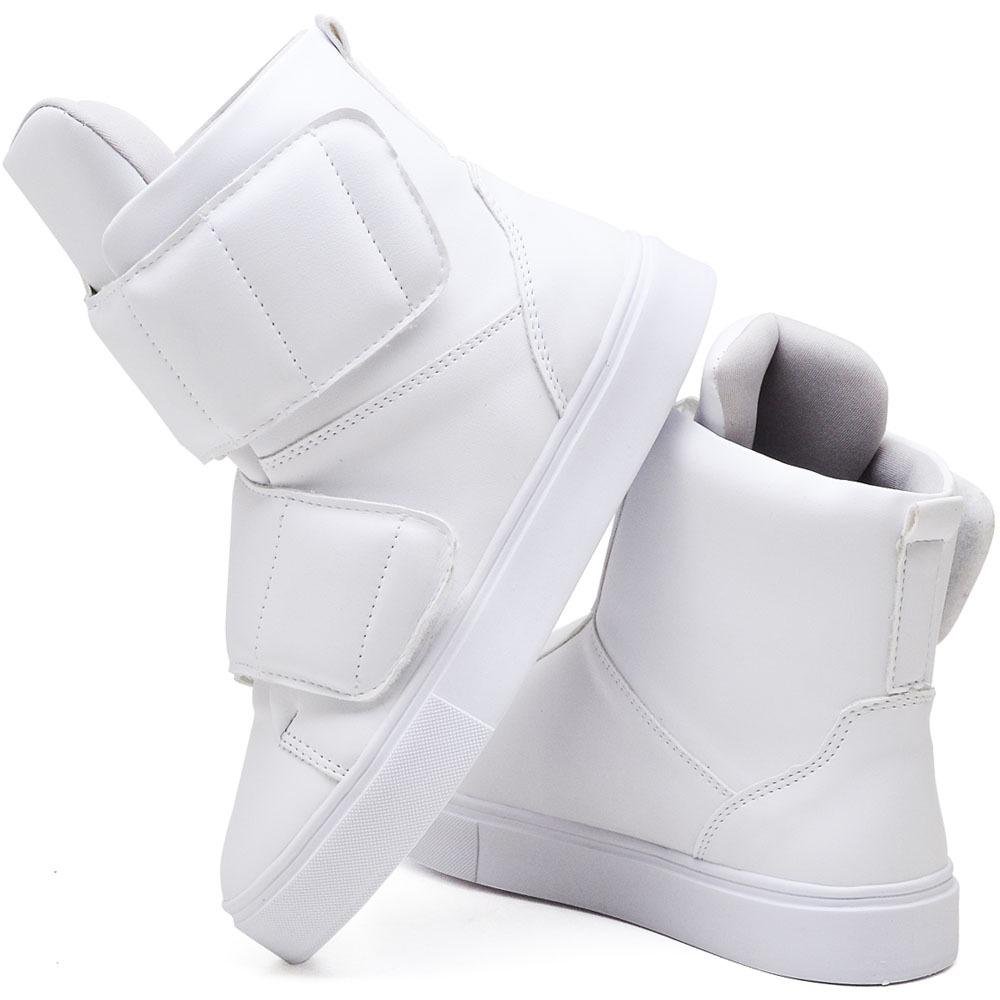 Tênis Casual Cano Curto Pires Shoes com Fitas Auto colante Costuras e Sola Reta Branco 3