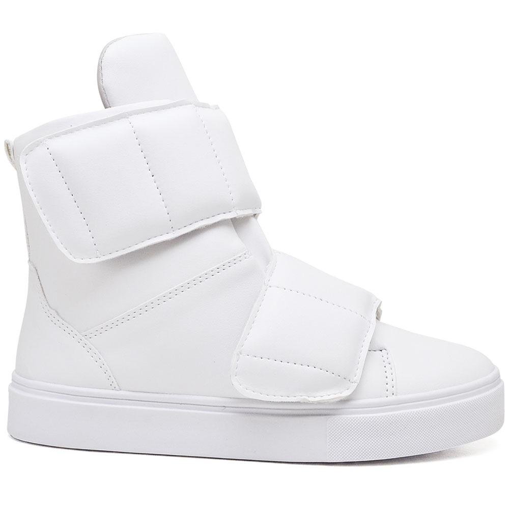 Tênis Casual Cano Curto Pires Shoes com Fitas Auto colante Costuras e Sola Reta Branco 4