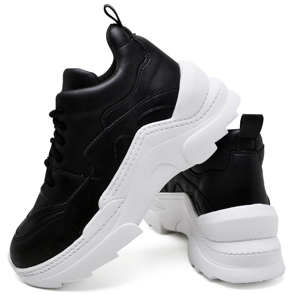 Tênis Sneaker Chunky Casual Pires Shoes com Cadarço Recortes e Sola Robusta Preto 3