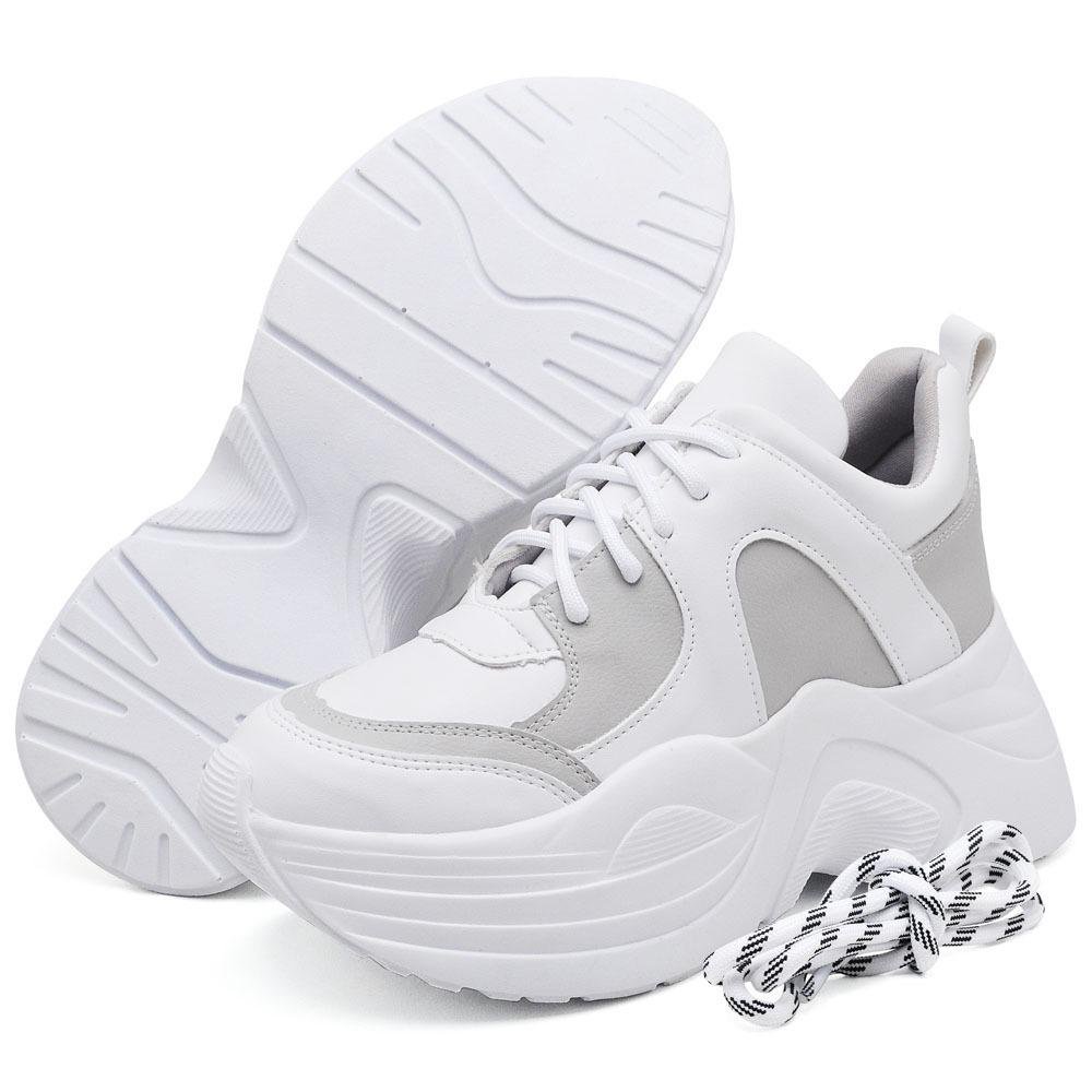 Tênis Sneaker Chunky Casual Basico Pires Shoes com Cadarço Sola Borracha Robusta Cinza 2