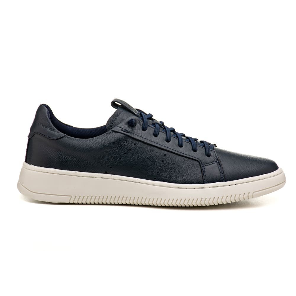 Tenis Casual em Couro Pires Shoes com Cadarço Detalhe em Perfuros e Sola Reta Azul 3