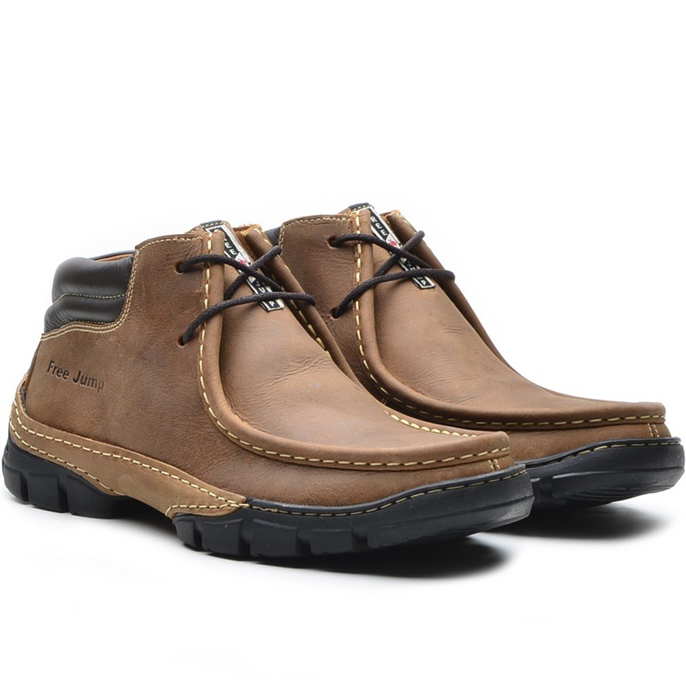 Bota Coturno Casual em Couro Free Jump com Costura Manual Elastico e Sola Leve Marrom 5