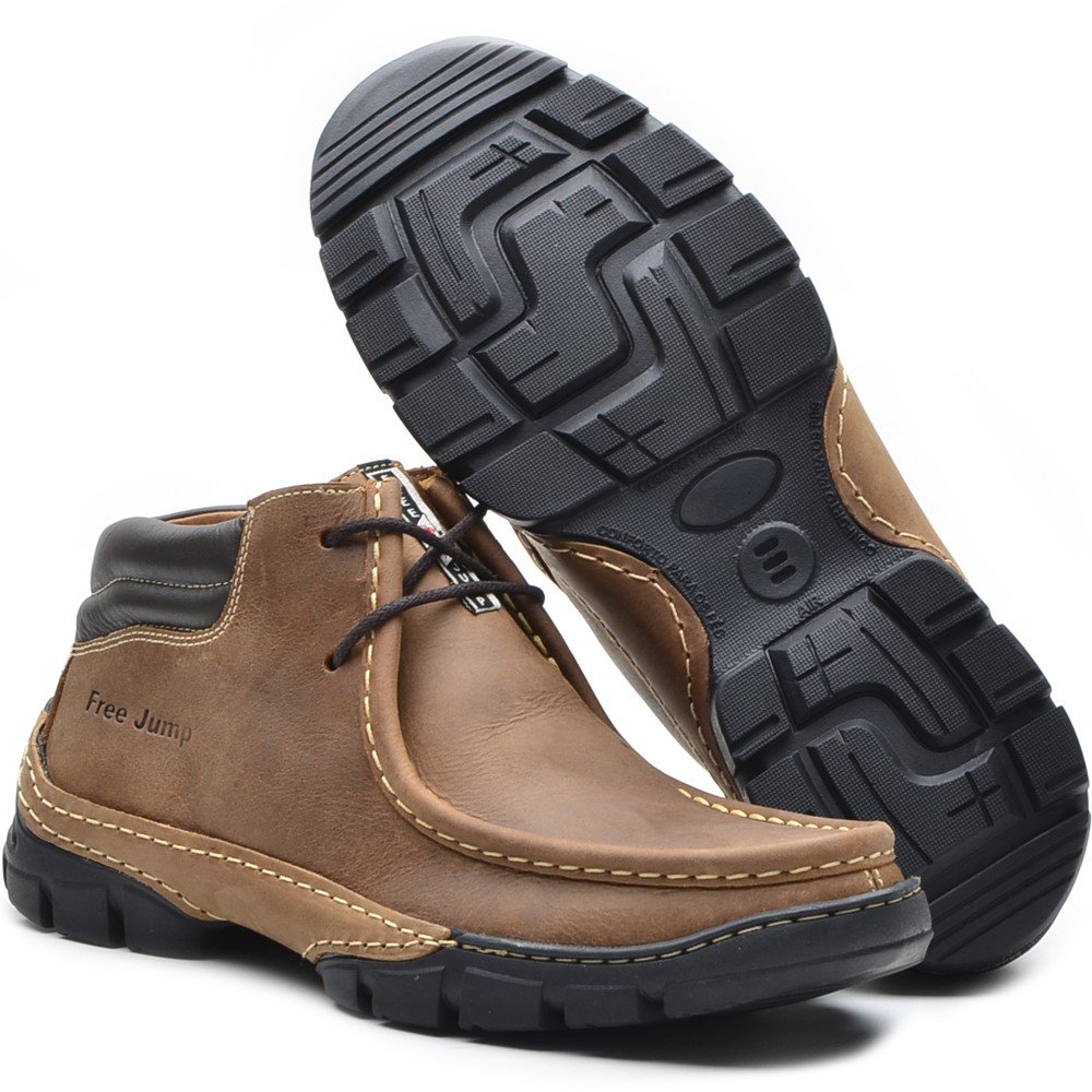 Bota Coturno Casual em Couro Free Jump com Costura Manual Elastico e Sola Leve Marrom 1