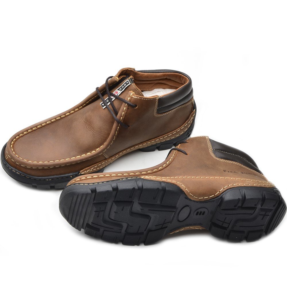 Bota Coturno Casual em Couro Free Jump com Costura Manual Elastico e Sola Leve Marrom 2