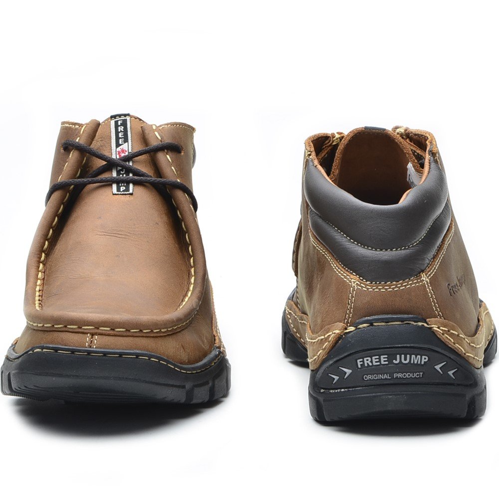 Bota Coturno Casual em Couro Free Jump com Costura Manual Elastico e Sola Leve Marrom 3