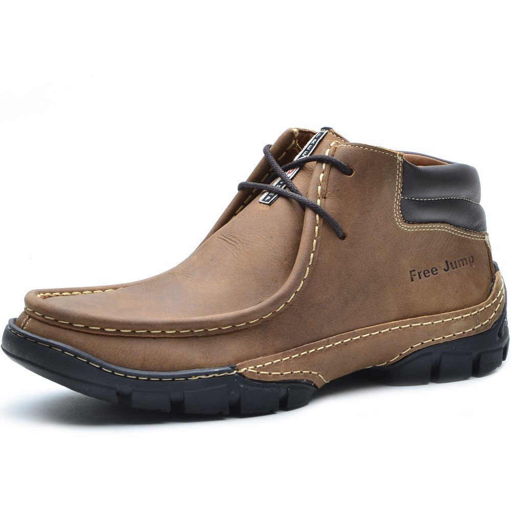 Bota Coturno Casual em Couro Free Jump com Costura Manual Elastico e Sola Leve Marrom 4