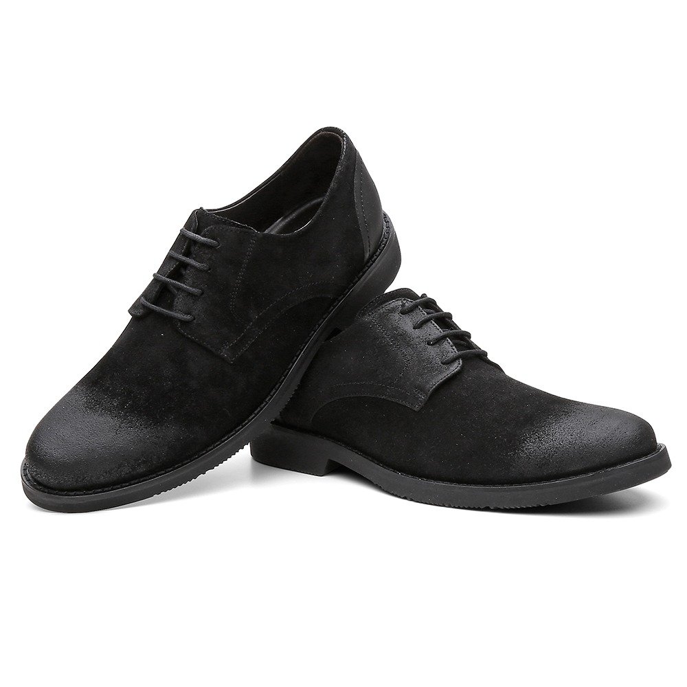 Sapato Casual em Couro Pires Shoes com Cadarço Bico Redondo e Sola Borracha Preto 1