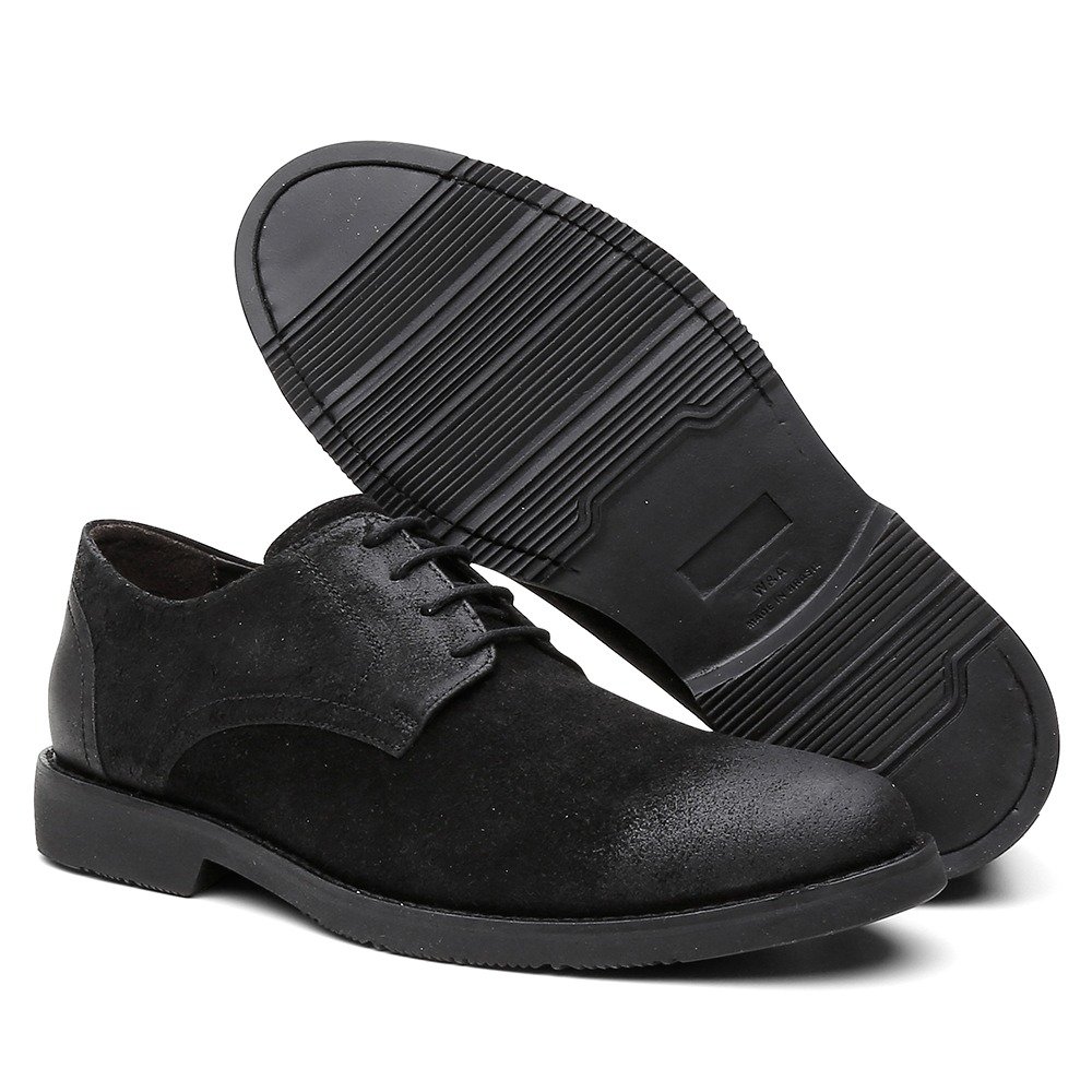 Sapato Casual em Couro Pires Shoes com Cadarço Bico Redondo e Sola Borracha Preto 2