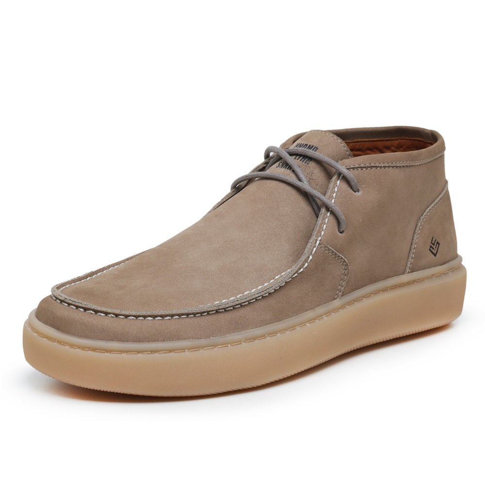 Bota Couro Casual Masculina Cano Curto Cadarço Estilo Urbano Elegante Sola Borracha Confortável Marrom 3