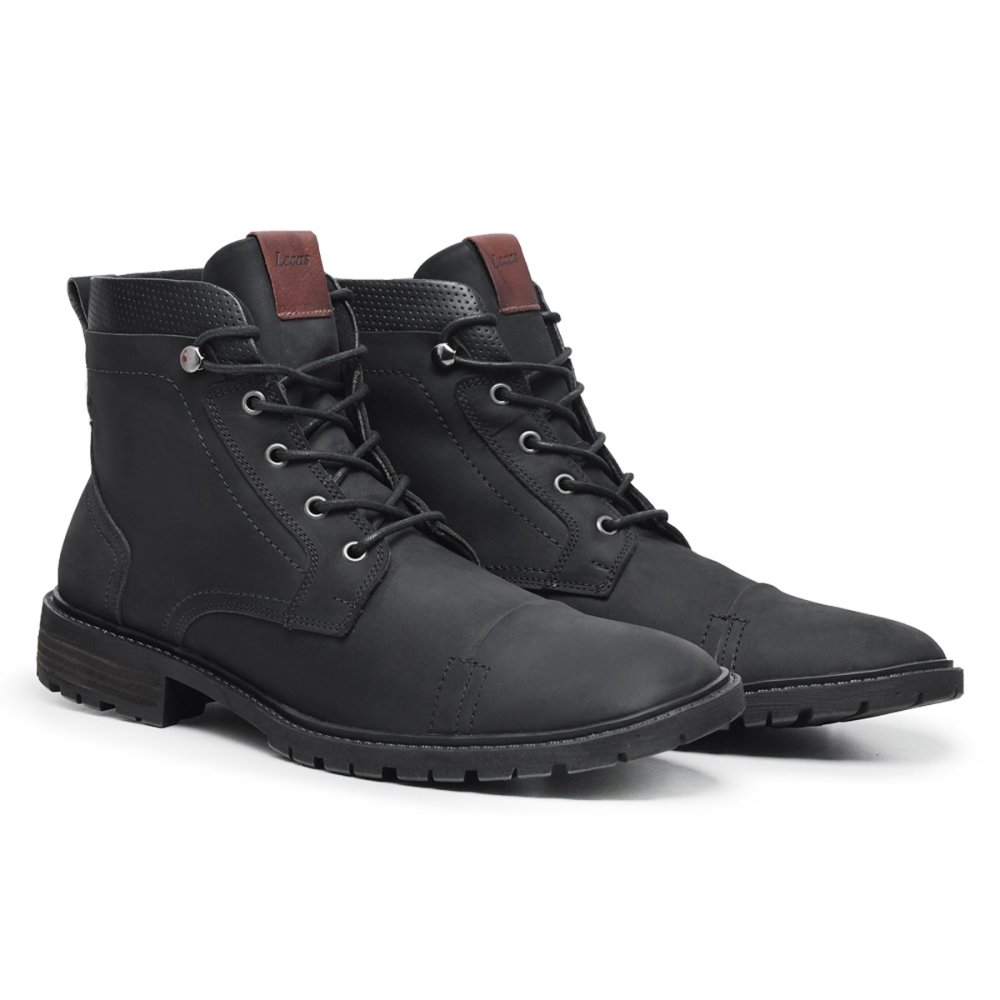 Bota Couro Casual Masculino Cadarço Estilo Urbano Elegante Moderno Resistente Confortável Preto 1