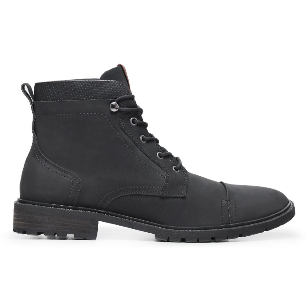 Bota Couro Casual Masculino Cadarço Estilo Urbano Elegante Moderno Resistente Confortável Preto 4