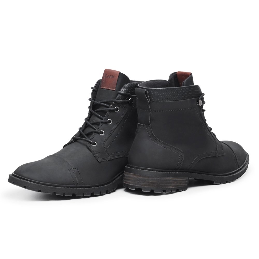 Bota Couro Casual Masculino Cadarço Estilo Urbano Elegante Moderno Resistente Confortável Preto 5