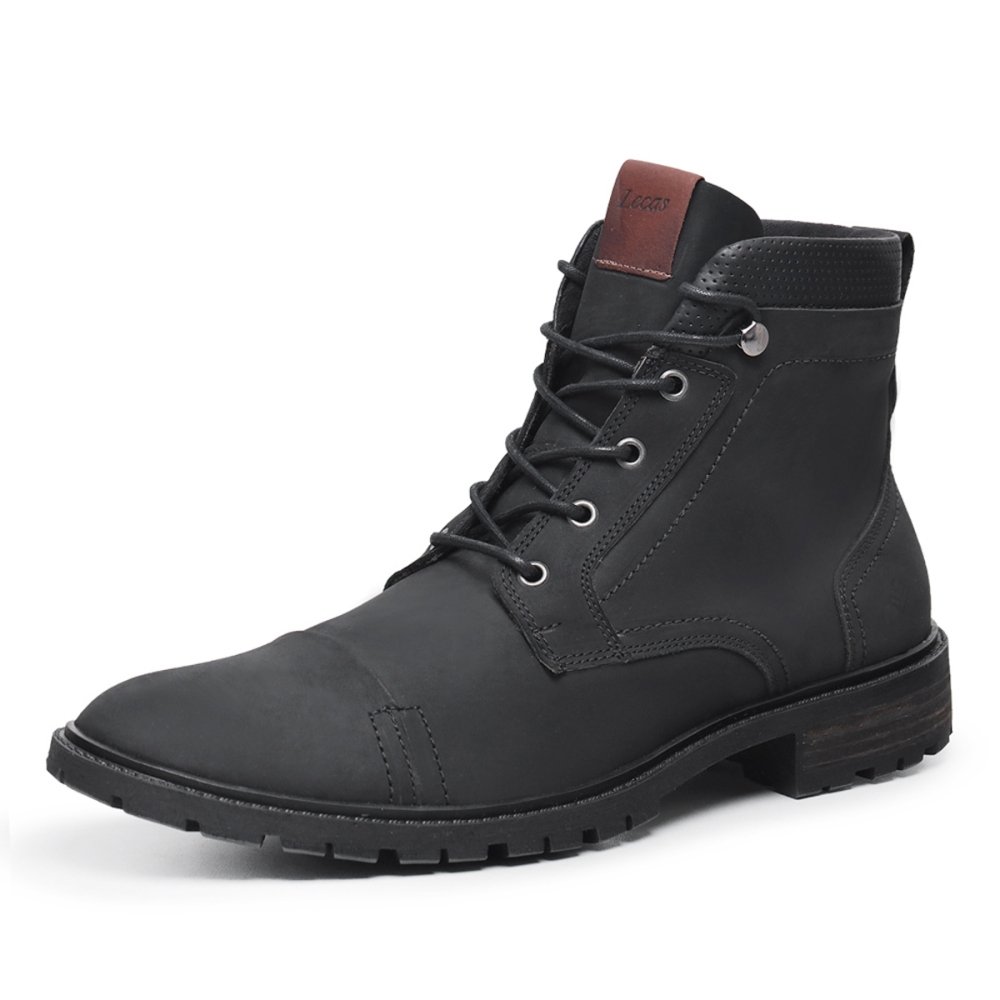 Bota Couro Casual Masculino Cadarço Estilo Urbano Elegante Moderno Resistente Confortável Preto 6