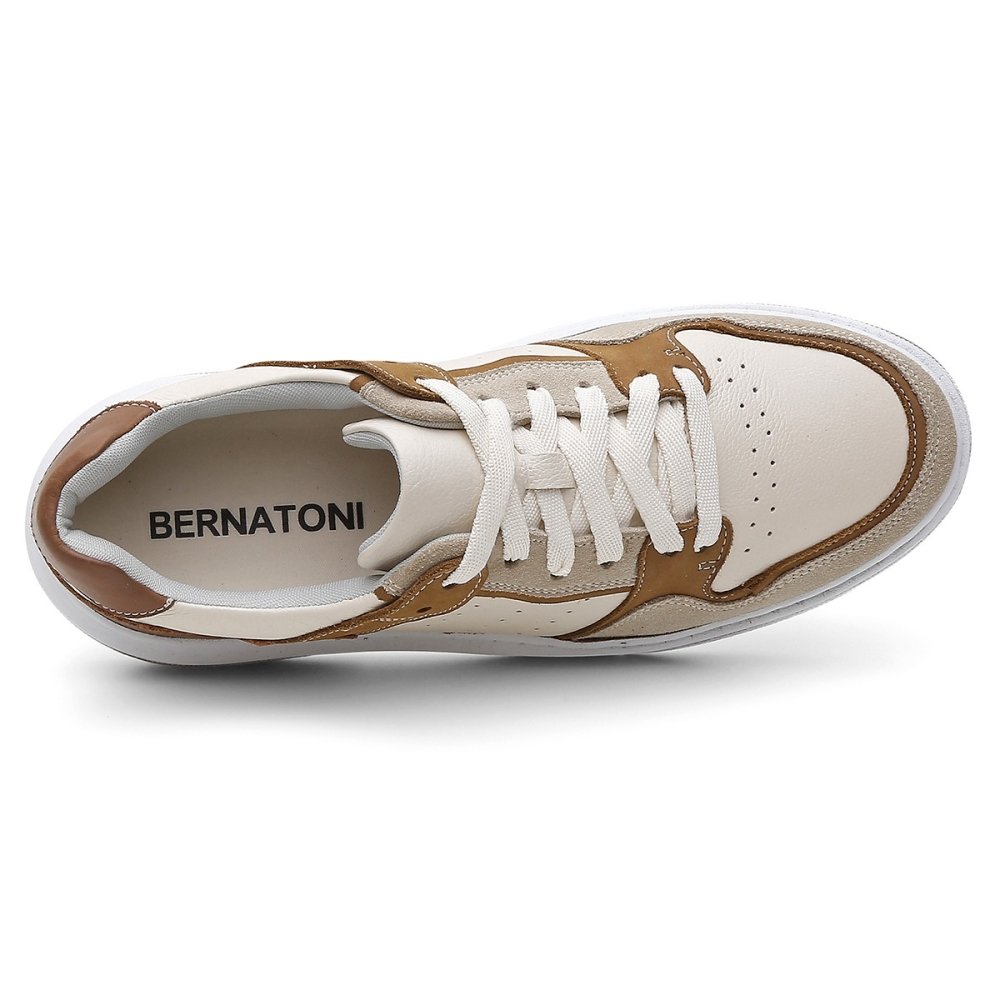 Tênis Casual Couro Masculino Cadarço Moda Moderno Elegante Resistente Sola Reta Bege 3