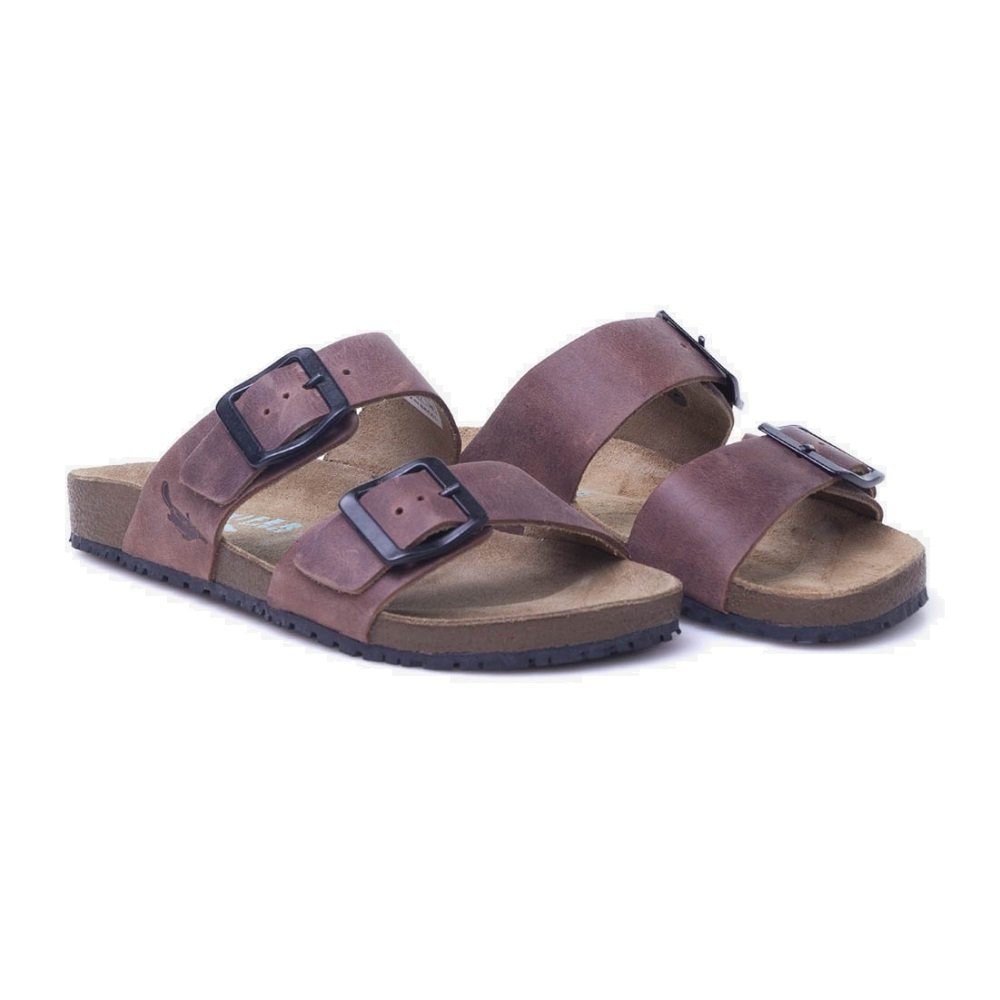 Sandália Papete Infantil em Couro Menina Menino Fivela Calce Fácil Confortável Marrom 1