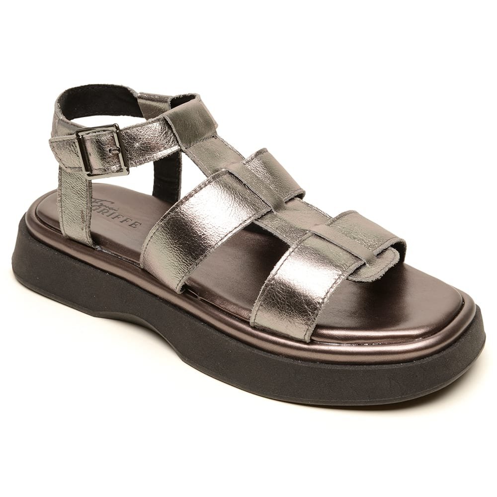 Sandália Flatform Couro Feminina Tiras Fivela Animal Print Moda Dia a Dia