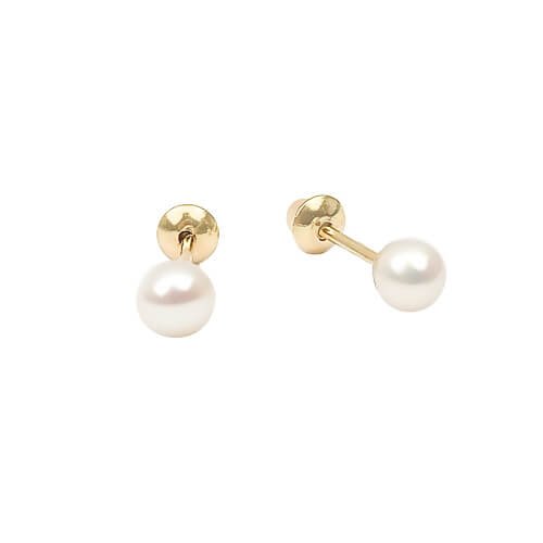 Brinco Pérola 3,5mm Em Ouro 18K Branco 1