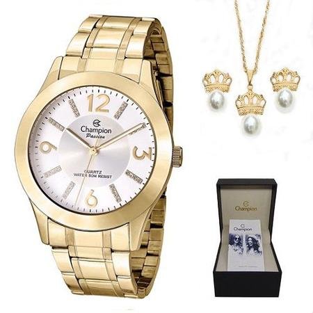 Relógio Champion Feminino Dourado - Brinco E Colar - CN29418B Dourado 1
