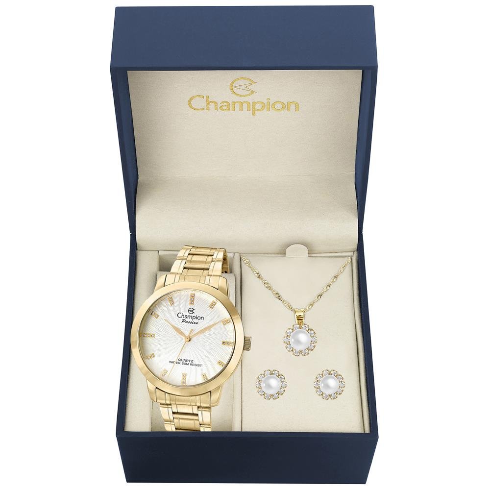 Relógio Champion Feminino Dourado - Brinco E Colar - CN29418B Dourado 2