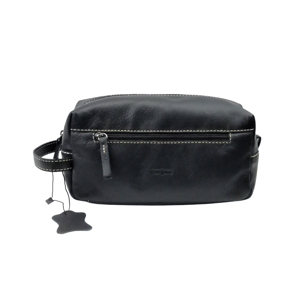 Necessaire Masculina Preta Com Alça Em Couro Preto 5