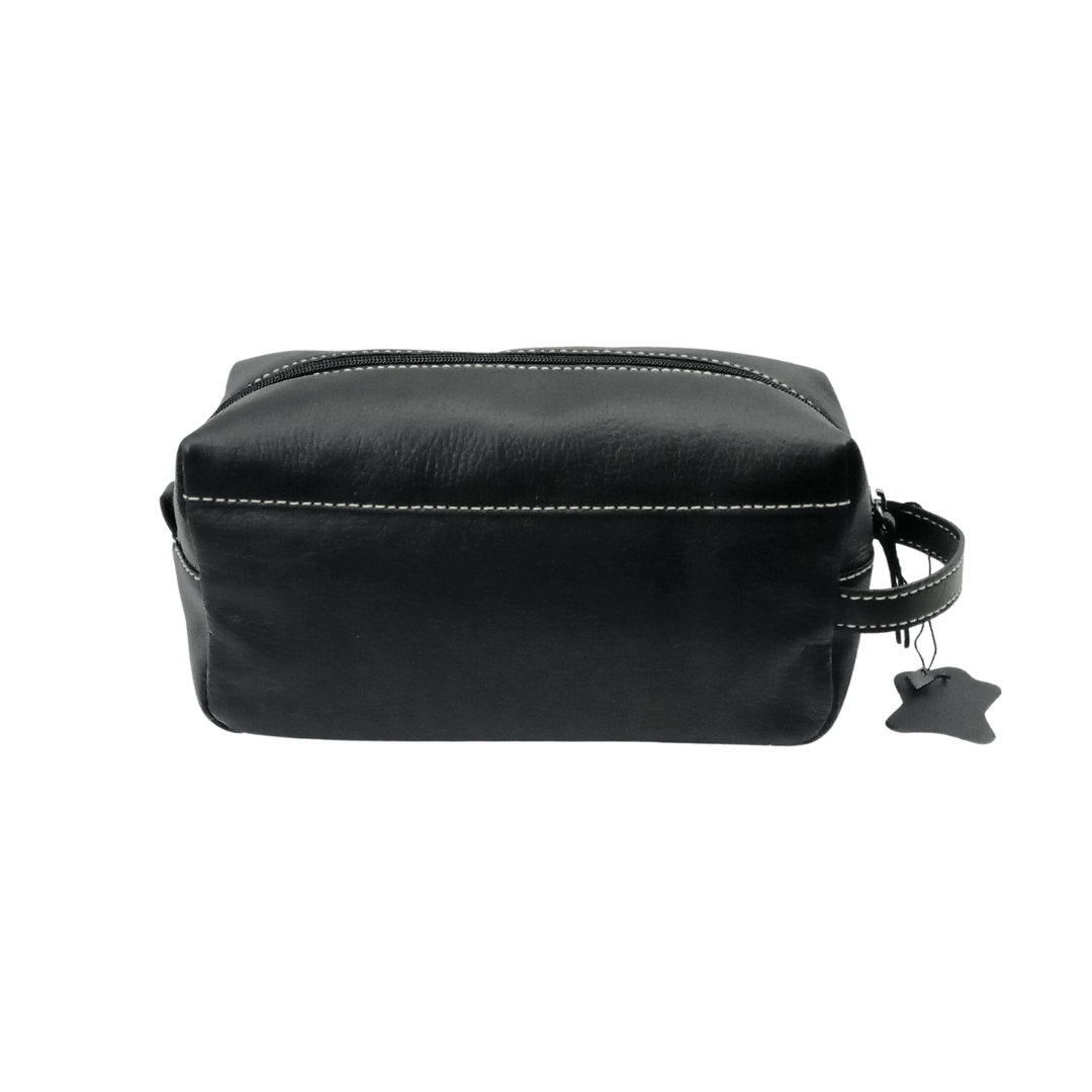 Necessaire Masculina Preta Com Alça Em Couro Preto 6