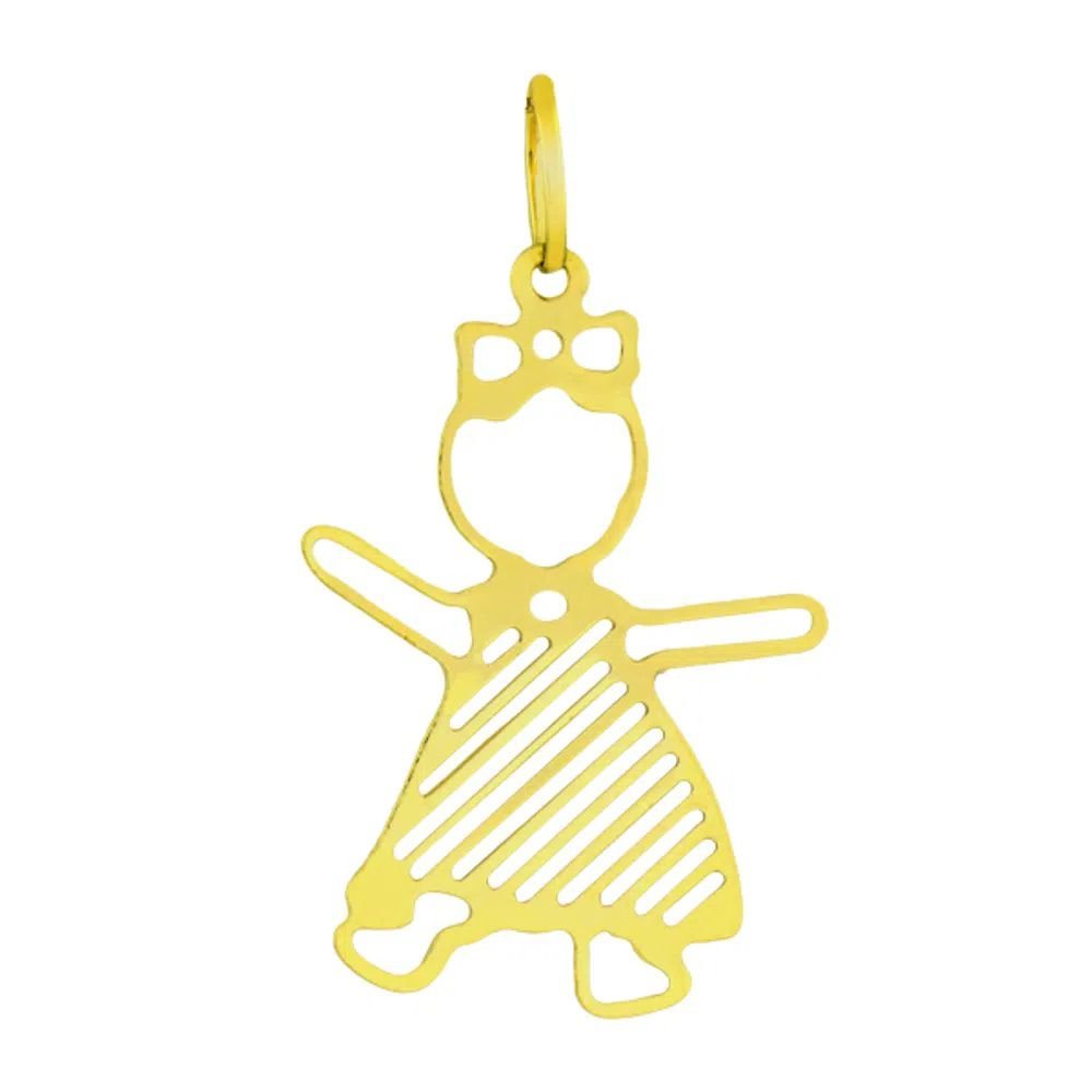 Pingente Menina Vazado Em Ouro 18k Dourado 1