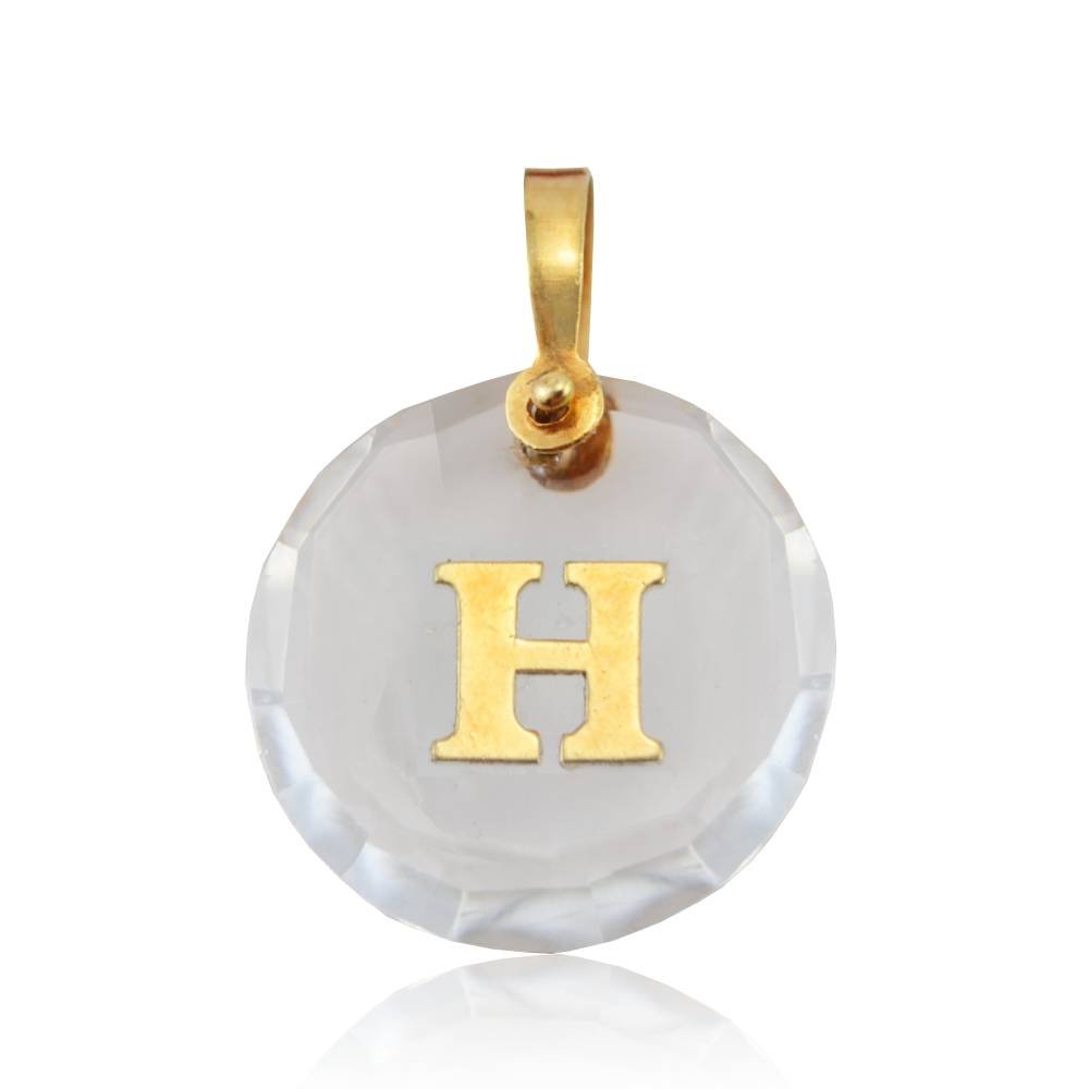 Pingente Cristal Redondo com Letra "H " em Ouro 18K Dourado 1